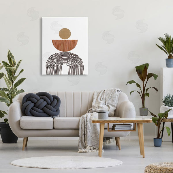 Stupell Industries JJ Design House LLC | Boho Shapes Stacked Abstract Round Curves Brown White Wall Art