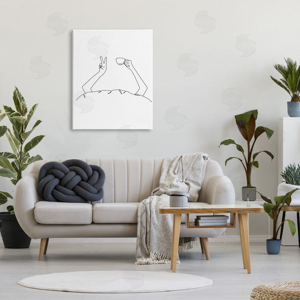 Stupell Industries JJ Design House LLC | Coffee In Bed Peace Sign Minimal Line Drawing Wall Art