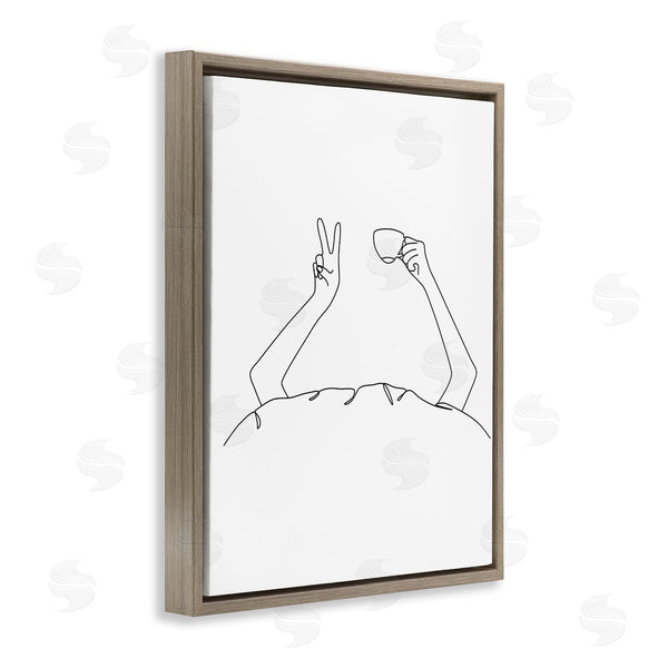Stupell Industries JJ Design House LLC | Coffee In Bed Peace Sign Minimal Line Drawing Wall Art