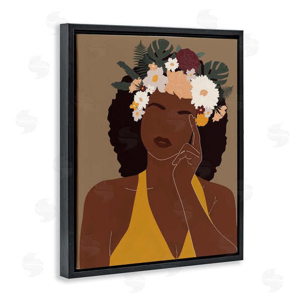 Stupell Industries JJ Design House LLC | Female Pondering Tropical Floral Crown Monstera Leaf Wall Art