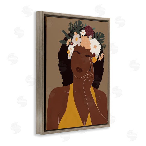Stupell Industries JJ Design House LLC | Female Pondering Tropical Floral Crown Monstera Leaf Wall Art