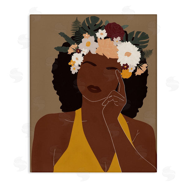 stupell industries JJ Design House LLC | Female Pondering Tropical Floral Crown Monstera Leaf Wall Art