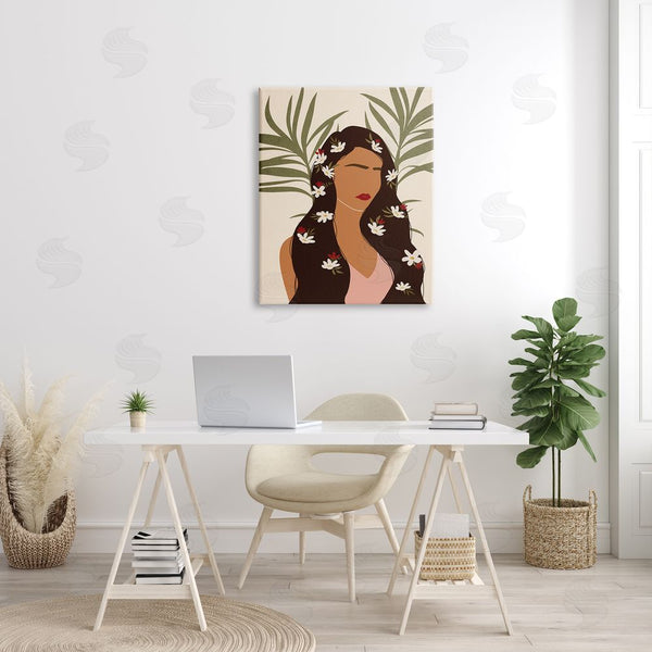 Stupell Industries JJ Design House LLC | Female With Tropical Florals In Hair Palm Leaves Wall Art