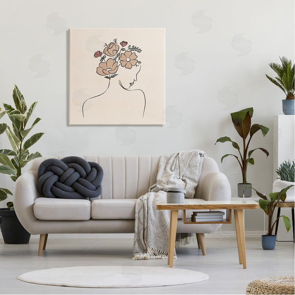 Stupell Industries JJ Design House LLC | Floral Abstract Woman Face Blossoms Line Doodle Wall Art