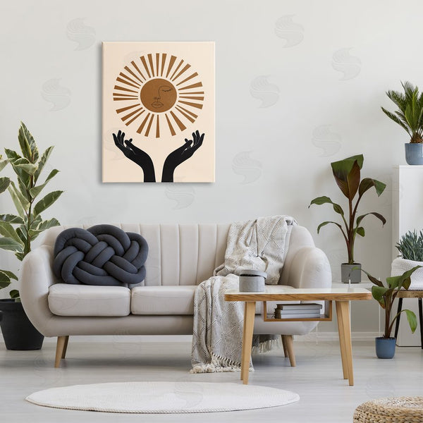 Stupell Industries JJ Design House LLC | Hands Holding Desert Sun With Face Linework Wall Art