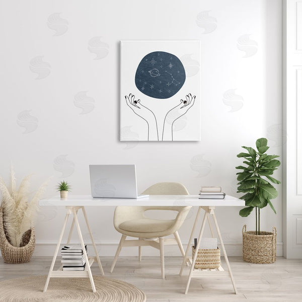 Stupell Industries JJ Design House LLC | Hands Holding Galaxy Constellations Minimal Blue Wall Art