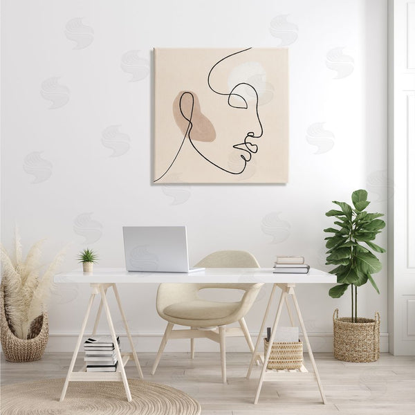 Stupell Industries JJ Design House LLC | Minimal Face Line Drawing Abstract Brown Tan Shapes Wall Art
