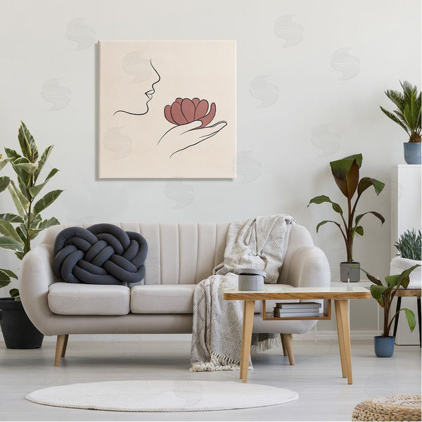 Stupell Industries JJ Design House LLC | Minimal Face Profile Holding Blossom Palm Outline Wall Art