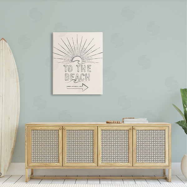 Stupell Industries JJ Design House LLC | To The Beach Weathered Vintage Sun Horizon Typography Wall Art