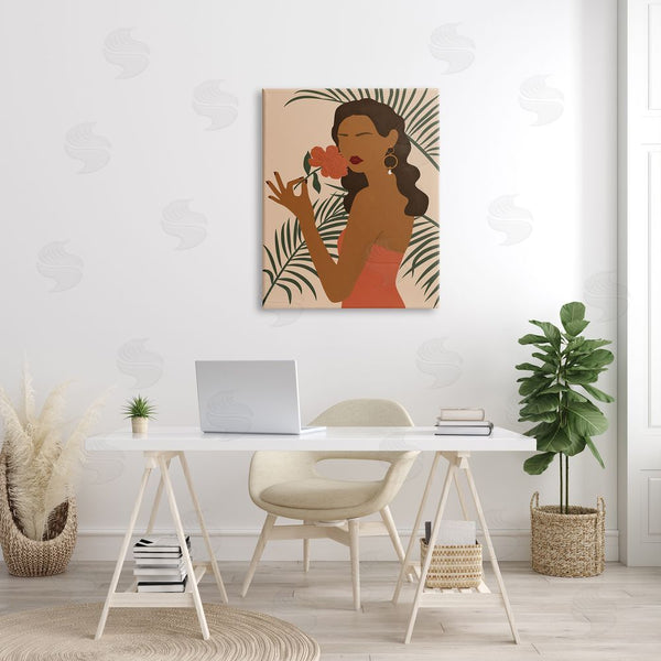 Stupell Industries JJ Design House LLC | Woman With Red Floral Over Green Palm Leaves Wall Art
