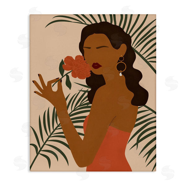 stupell industries JJ Design House LLC | Woman With Red Floral over Green Palm Leaves Wall Art
