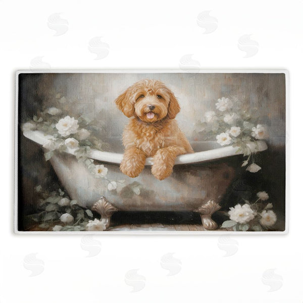 stupell industries Jo Moulton | Fluffy Puppy Floral Bathtub Plush Bath Mat