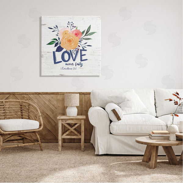 Stupell Industries Jo Moulton | Love Never Fails Blushing Roses 1 Corinthians 13:7 Wall Art