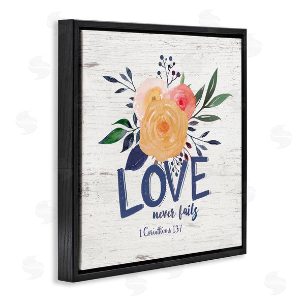 Stupell Industries Jo Moulton | Love Never Fails Blushing Roses 1 Corinthians 13:7 Wall Art