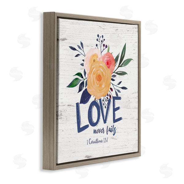 Stupell Industries Jo Moulton | Love Never Fails Blushing Roses 1 Corinthians 13:7 Wall Art