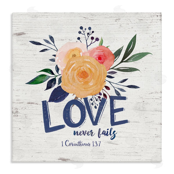 stupell industries Jo Moulton | Love Never Fails Blushing Roses 1 Corinthians 13:7 Wall Art