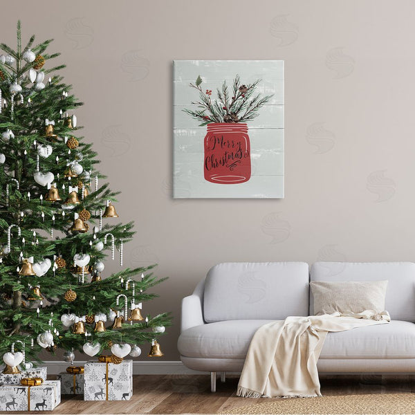 Stupell Industries Jo Moulton | Red Merry Christmas Country Jar Winter Holly Pine Wall Art