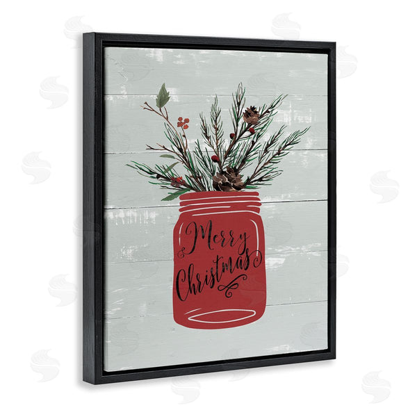 Stupell Industries Jo Moulton | Red Merry Christmas Country Jar Winter Holly Pine Wall Art