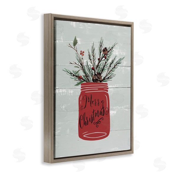 Stupell Industries Jo Moulton | Red Merry Christmas Country Jar Winter Holly Pine Wall Art