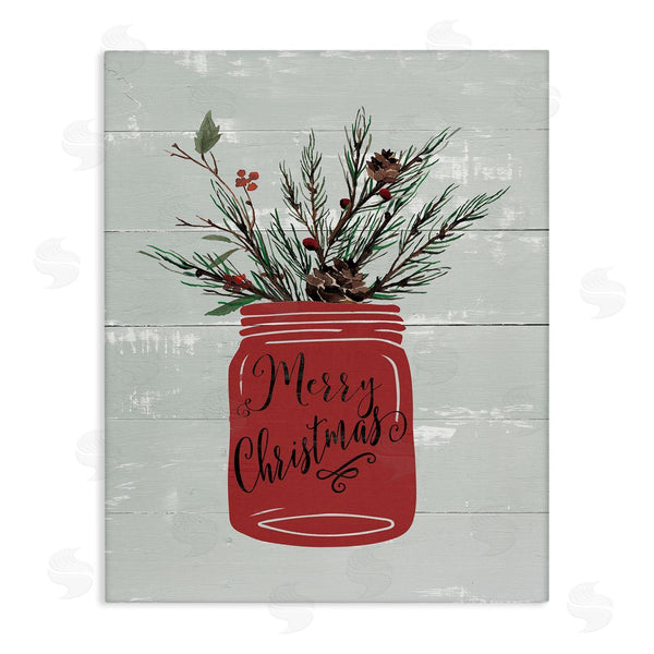 stupell industries Jo Moulton | Red Merry Christmas Country Jar Winter Holly Pine Wall Art