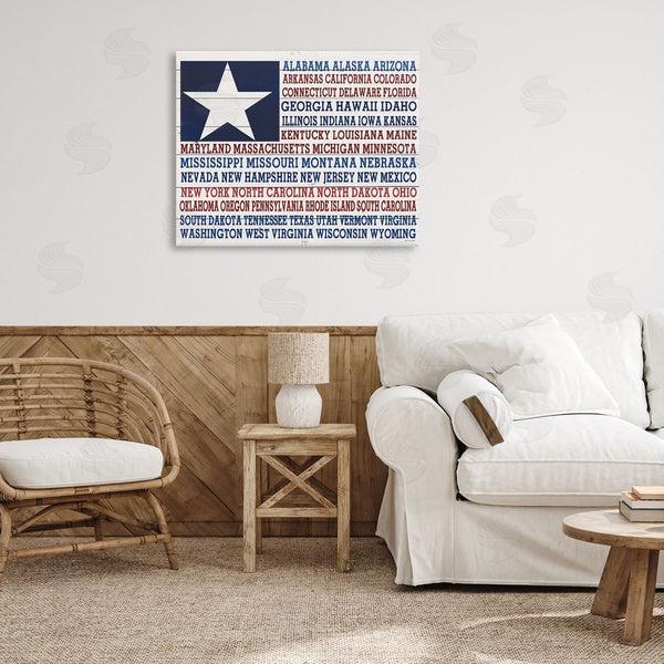 Stupell Industries Jo Moulton | U.S.A. Star Patriot Flag Listed State Typography Sign Wall Art