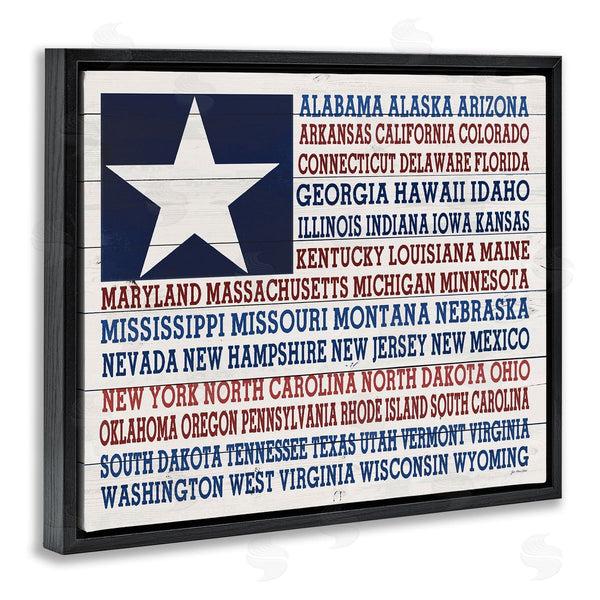 Stupell Industries Jo Moulton | U.S.A. Star Patriot Flag Listed State Typography Sign Wall Art