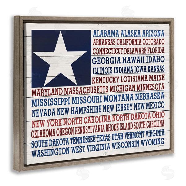 Stupell Industries Jo Moulton | U.S.A. Star Patriot Flag Listed State Typography Sign Wall Art