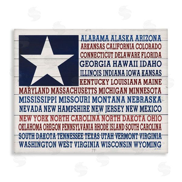 stupell industries Jo Moulton | U.S.A. Star Patriot Flag Listed State Typography Sign Wall Art