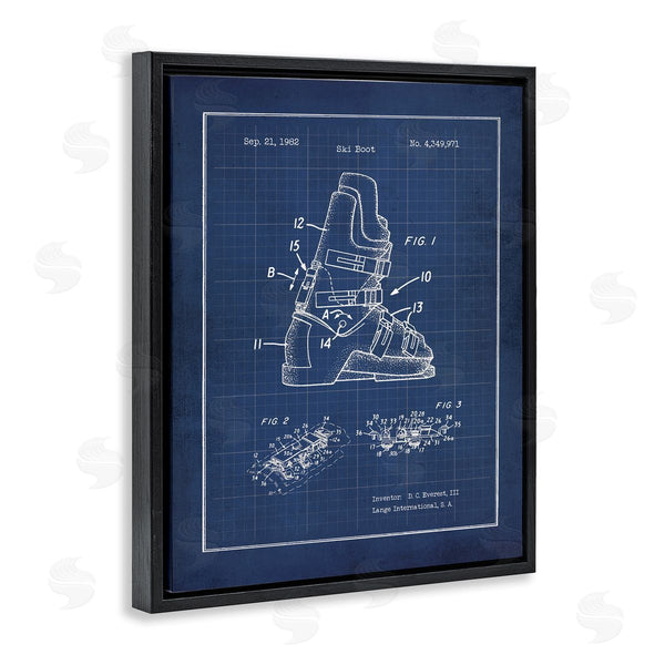 Stupell Industries Jo Moulton | Vintage Ski Boot Blue Print Figure Drawing Chart Wall Art