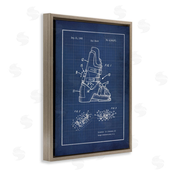 Stupell Industries Jo Moulton | Vintage Ski Boot Blue Print Figure Drawing Chart Wall Art