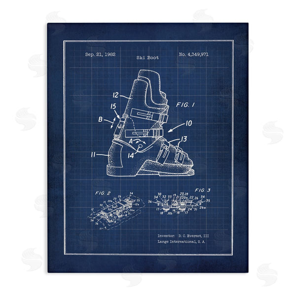 stupell industries Jo Moulton | Vintage Ski Boot Blue Print Figure Drawing Chart Wall Art