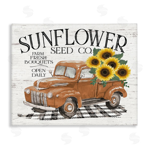 stupell industries Jo Moulton | Vintage Sunflower Seed Co. Advertisement Red Farm Truck Wall Art