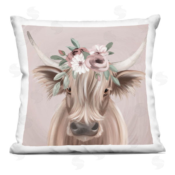 stupell industries Jo Taylor | Fluffy Cattle Flower Crown Printed Throw Pillow