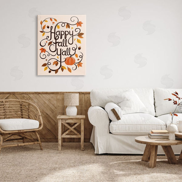 Stupell Industries Jo Taylor | Happy Fall Y'all Phrase Autumn Foliage Typography Acorns Wall Art