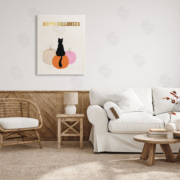 Stupell Industries Jo Taylor | Happy Halloween Black Cat Pumpkins Wall Art