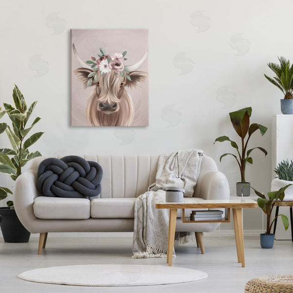 Stupell Industries Jo Taylor | Highland Cattle Pink Flower Crown Wall Art