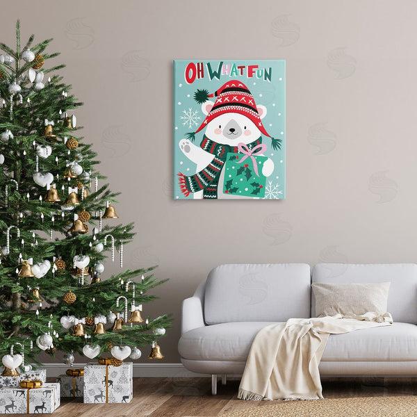 Stupell Industries Jo Taylor | Oh What Fun Winter Polar Bear Falling Snowflakes Wall Art