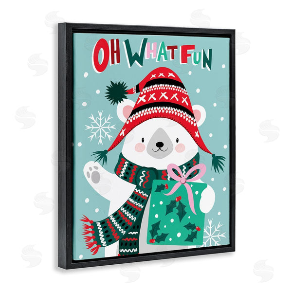Stupell Industries Jo Taylor | Oh What Fun Winter Polar Bear Falling Snowflakes Wall Art