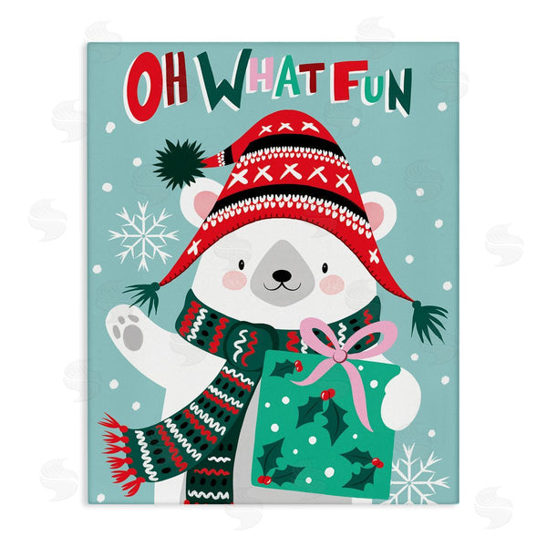 stupell industries Jo Taylor | Oh What Fun Winter Polar Bear Falling Snowflakes Wall Art