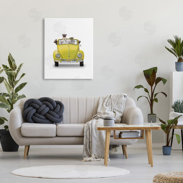 Stupell Industries John Hovenstine | Yellow Antique Car Love Pugs Wall Art