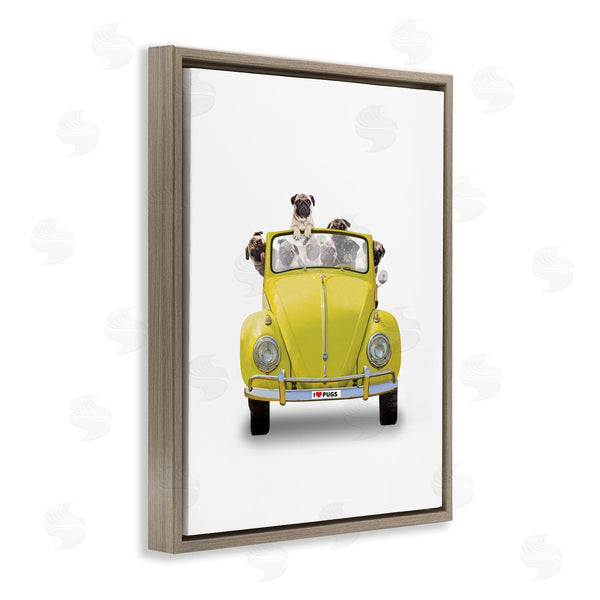 Stupell Industries John Hovenstine | Yellow Antique Car Love Pugs Wall Art