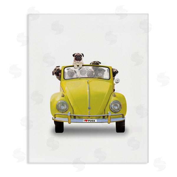 stupell industries John Hovenstine | Yellow Antique Car Love Pugs Wall Art