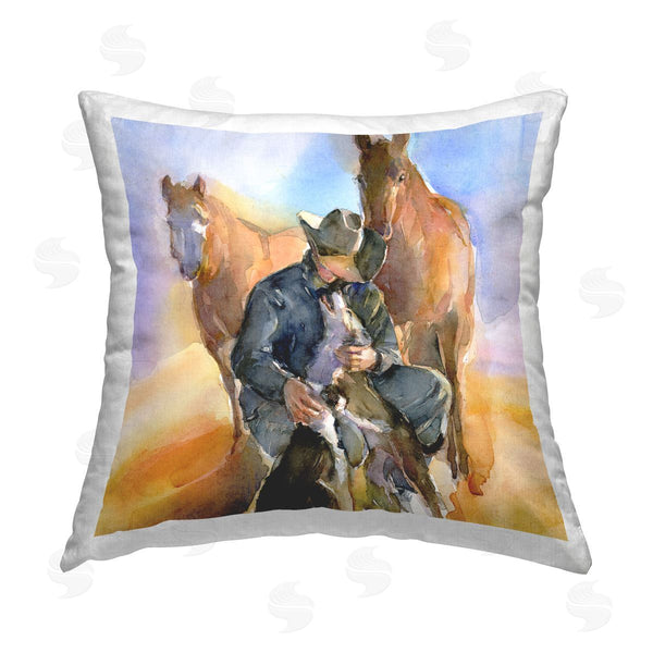 stupell industries John Keeling | Abstract Cowboy with Animals Printed Throw Pillow