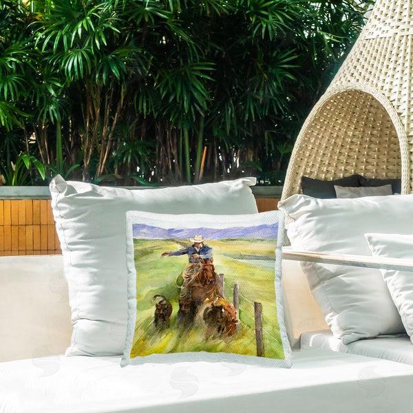 Stupell Industries John Keeling | Cowboy Herding Cattle Printed Throw Pillow