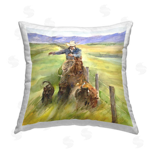 stupell industries John Keeling | Cowboy Herding Cattle Printed Throw Pillow