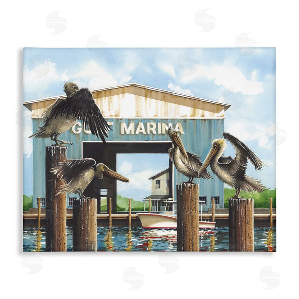stupell industries John Rossini | Boat Marina Pelicans Wall Art