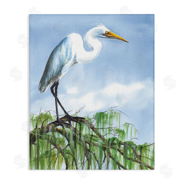 stupell industries John Rossini | Egret Bird Balancing Branch Wall Art