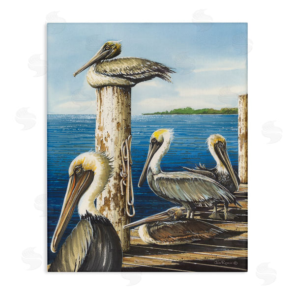 stupell industries John Rossini | Pelicans on Marine Dock Wall Art
