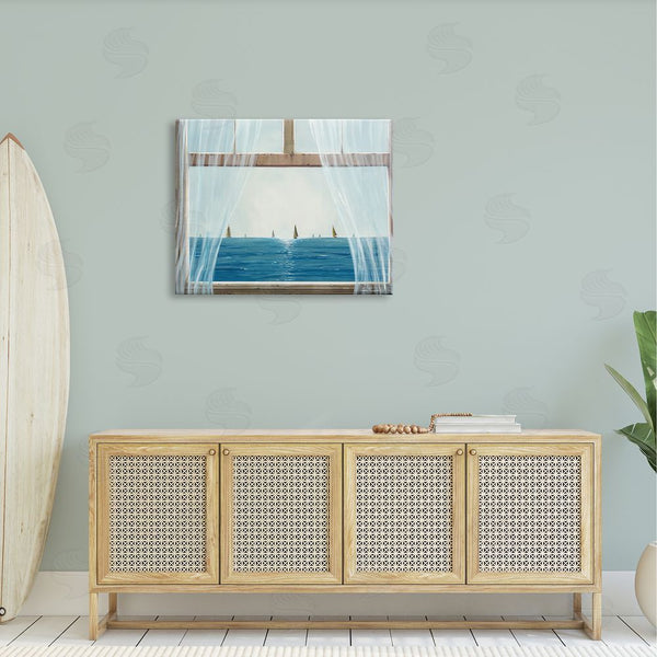 Stupell Industries John Rossini | Serene Beach House Window View Sailboats Ocean Wall Art