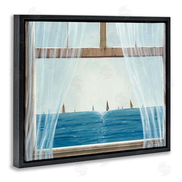 Stupell Industries John Rossini | Serene Beach House Window View Sailboats Ocean Wall Art